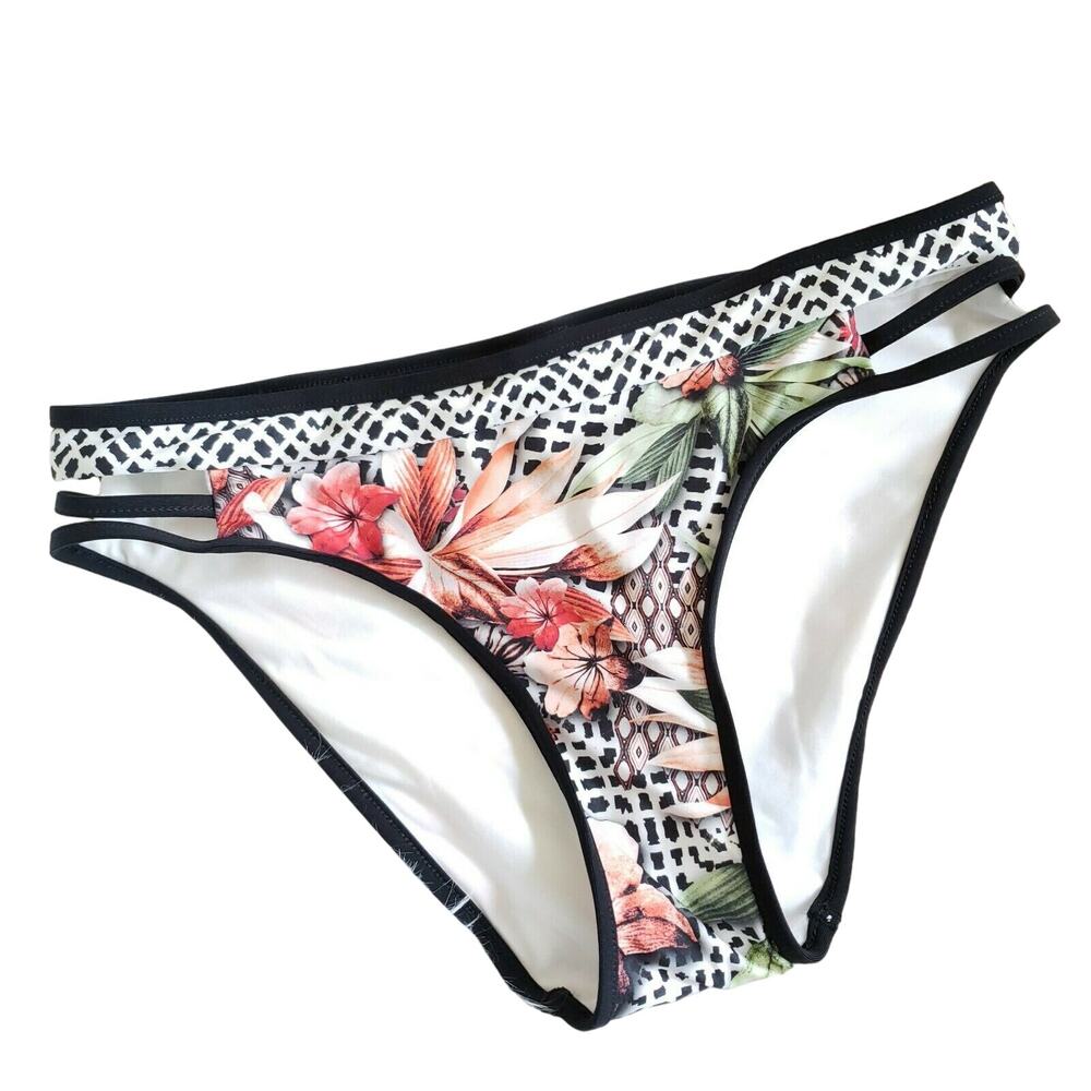 JETS by Jessika Allen Hawaiian floral print strappy swim bikini bottom Sz 6 NEW